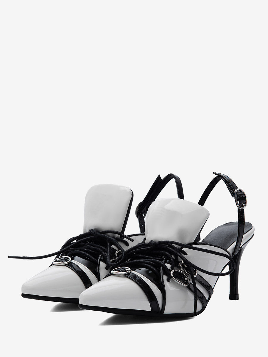 white pointed toe slingback buckle court shoes — view 1