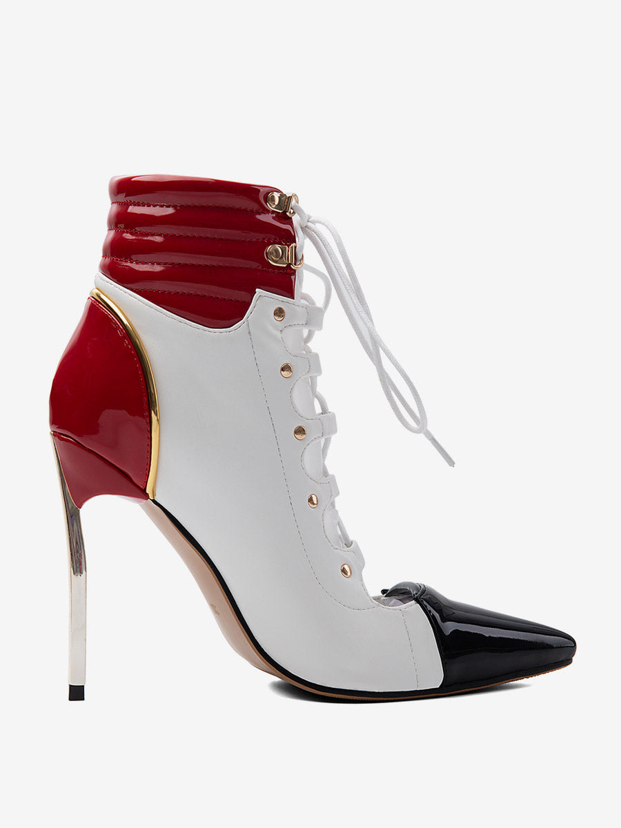 white pointed toe lace up contrast panel ankle boots — view 5
