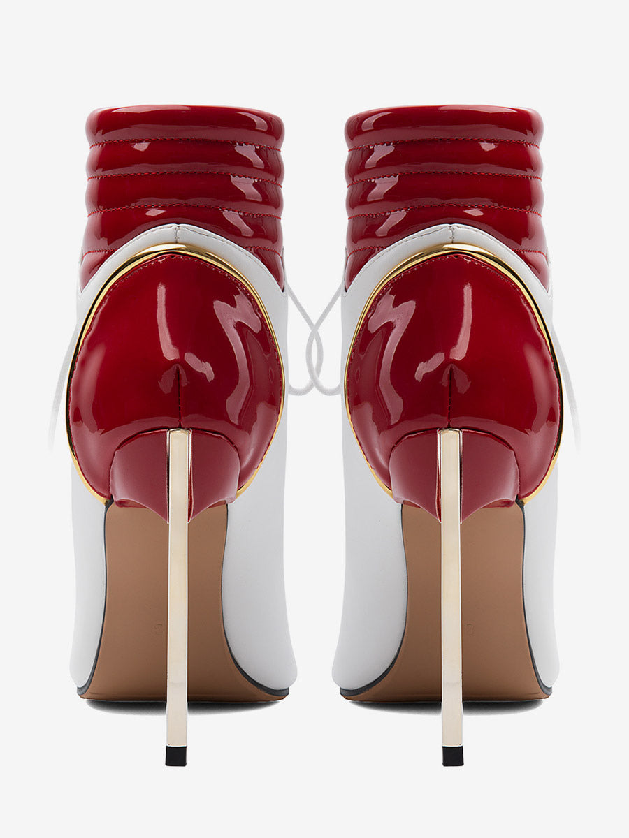 white pointed toe lace up contrast panel ankle boots — view 7