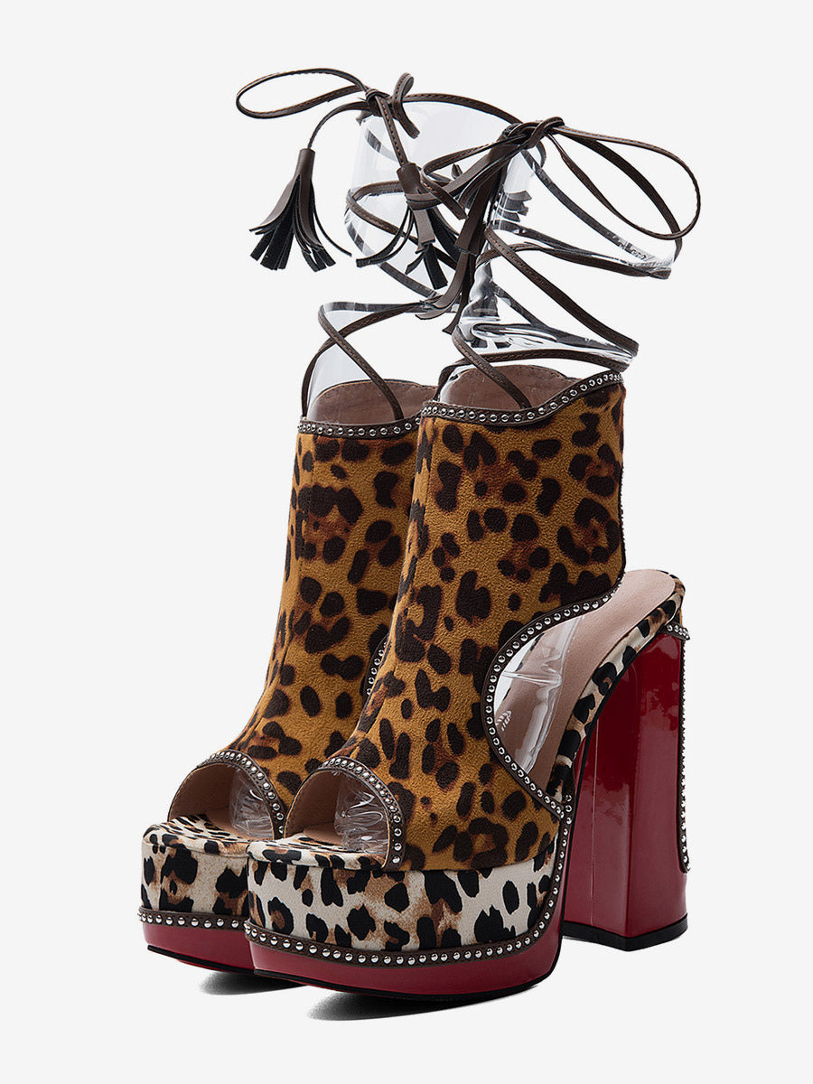 Camel Open-Toe Platform Block Heel Sandals — view 1