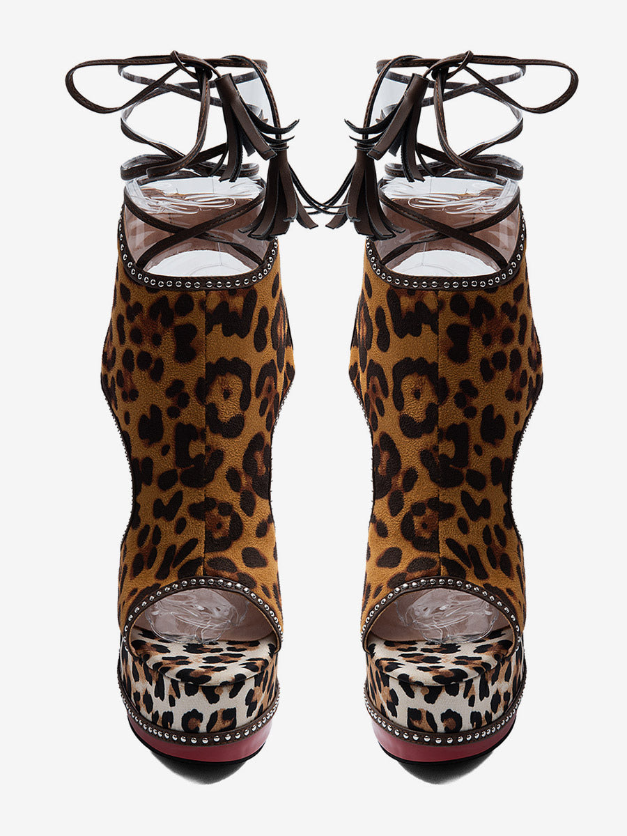 Camel Open-Toe Platform Block Heel Sandals — view 2
