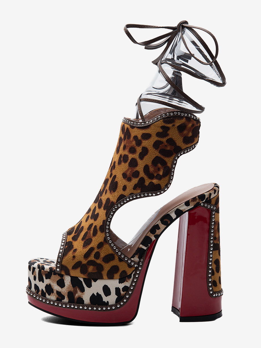 Camel Open-Toe Platform Block Heel Sandals — view 3