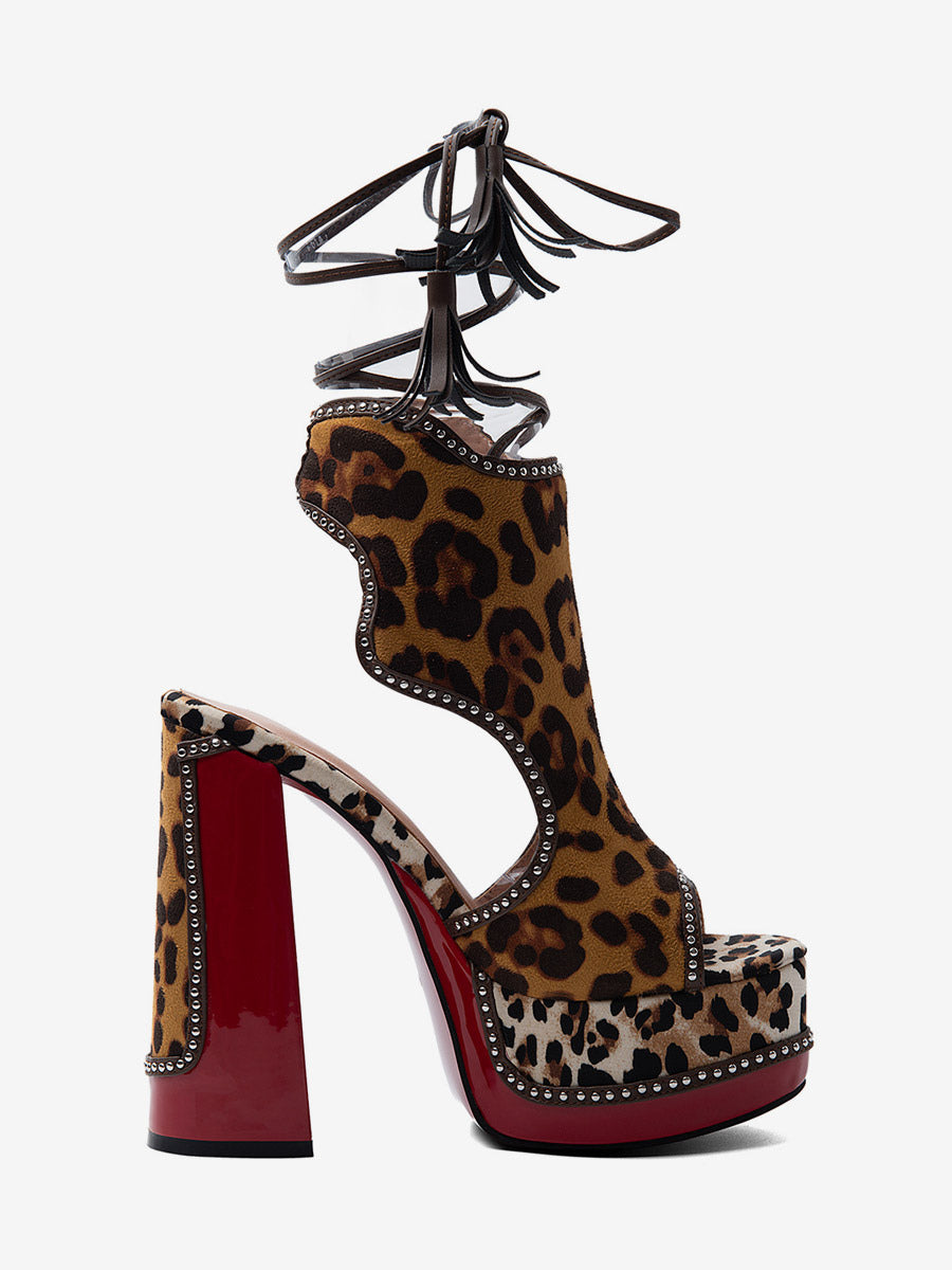 camel open toe platform block heel sandals — view 5