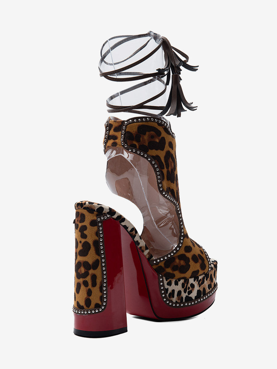 Camel Open-Toe Platform Block Heel Sandals — view 6