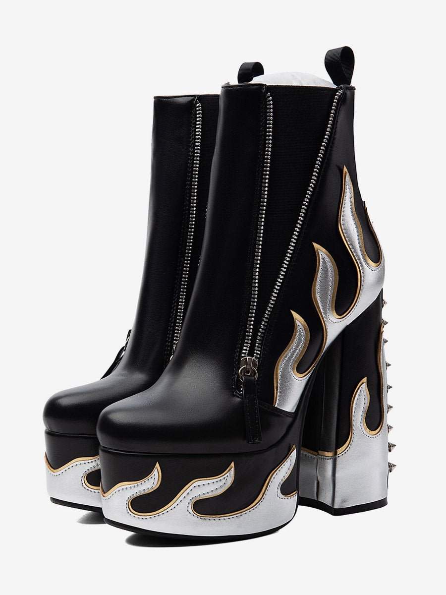 Black Round-Toe Platform Zip Ankle Boots — view 1