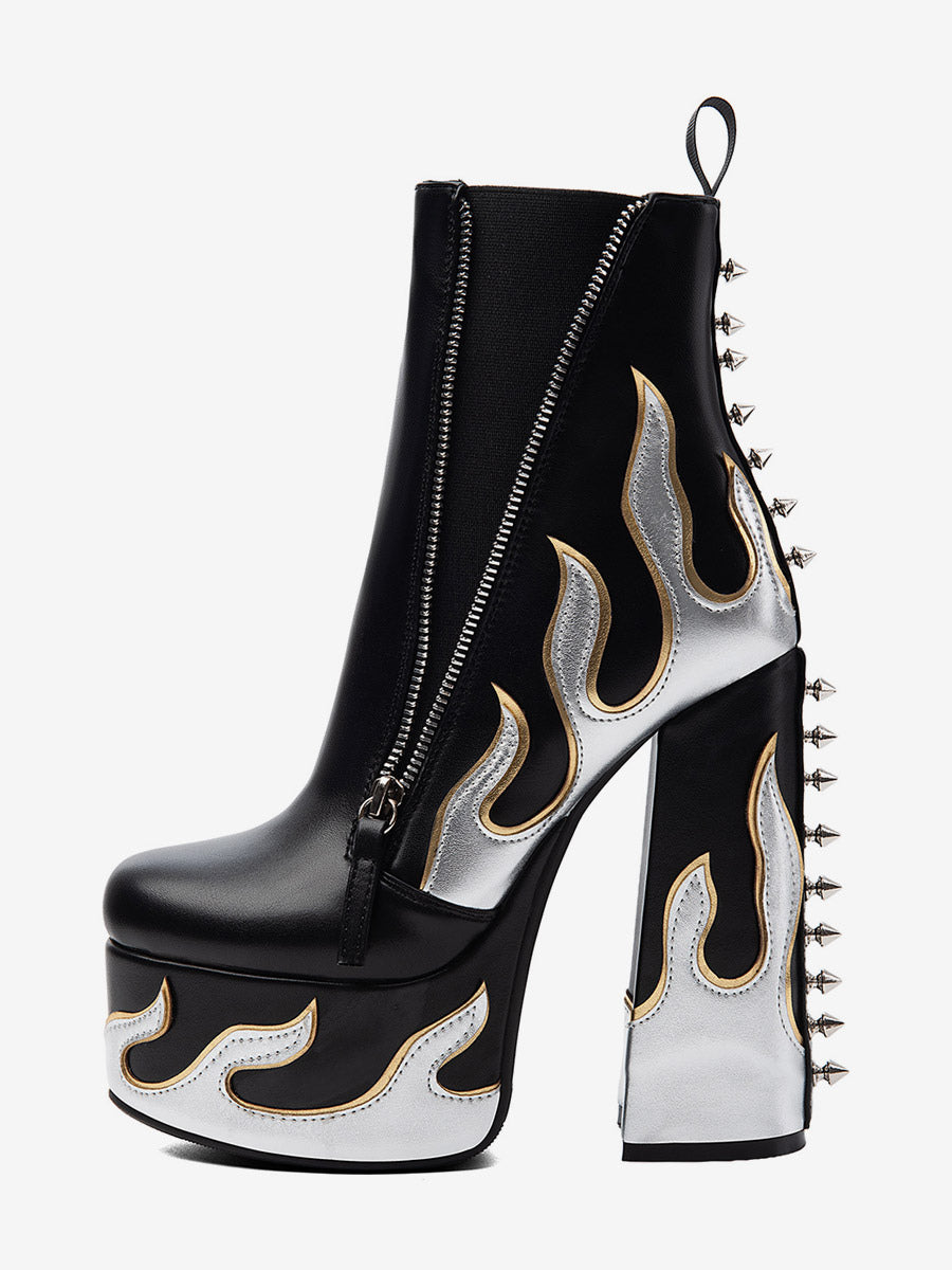 Black Round-Toe Platform Zip Ankle Boots — view 2