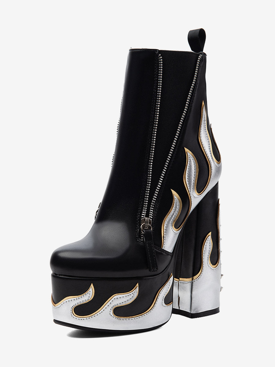 Black Round-Toe Platform Zip Ankle Boots — view 3