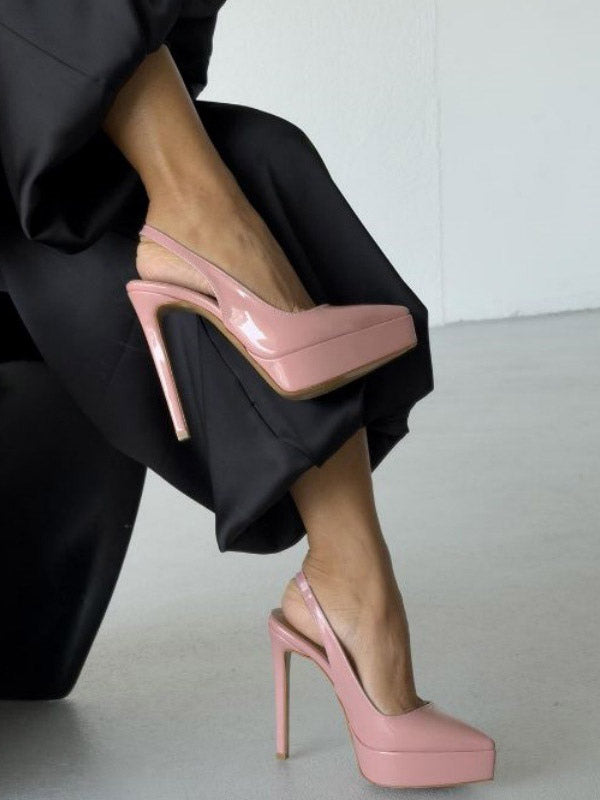 Burgundy Pointed-Toe Slingback Platform Court Shoes — view 6