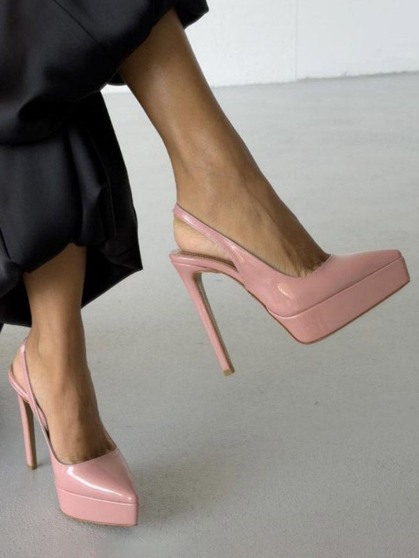 Burgundy Pointed-Toe Slingback Platform Court Shoes — view 7