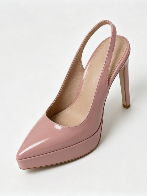 Burgundy Pointed-Toe Slingback Platform Court Shoes — view 11