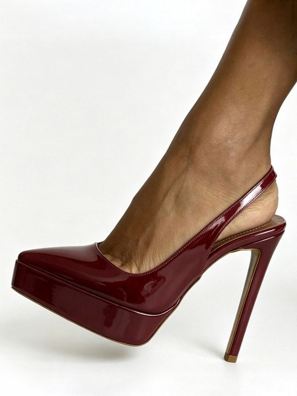 burgundy pointed toe slingback platform court shoes — view 3