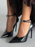 Black Pointed-Toe Ankle-Strap Embellished Court Shoes — view 1