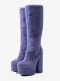 Lilac Round-Toe Platform Block Heel Knee-High Boots — view 1