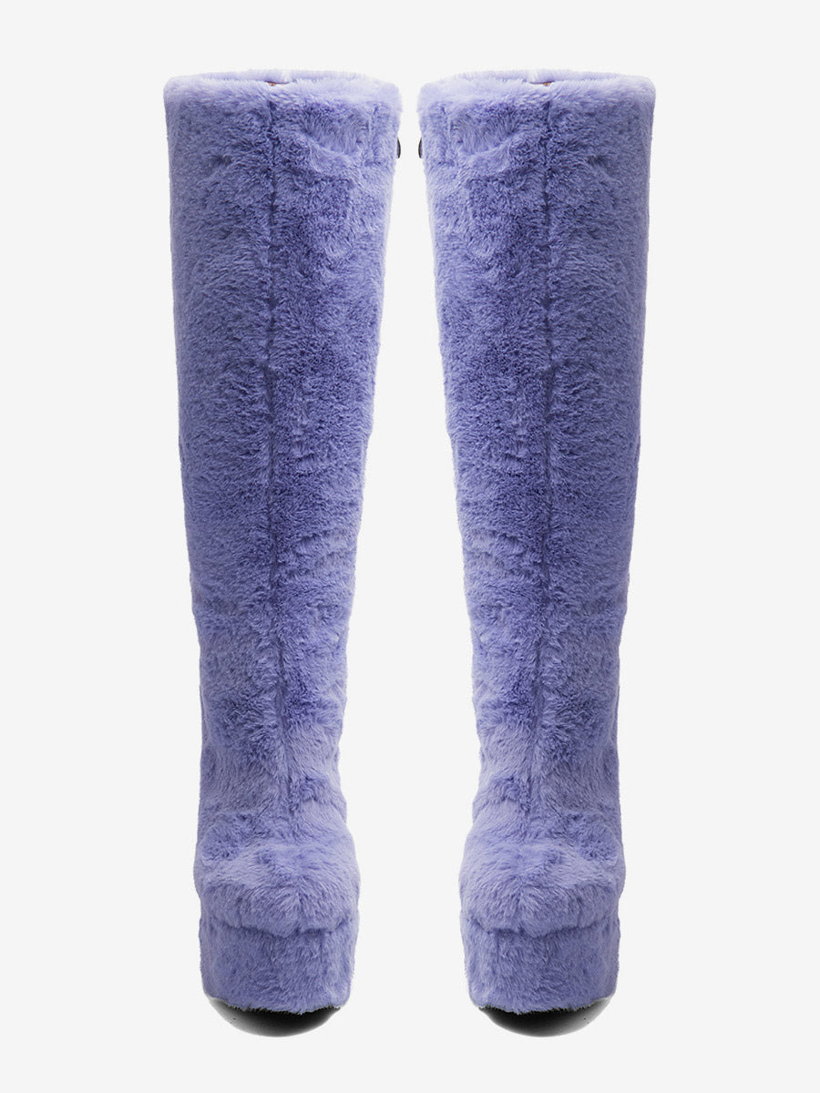 Lilac Round-Toe Platform Block Heel Knee-High Boots — view 4