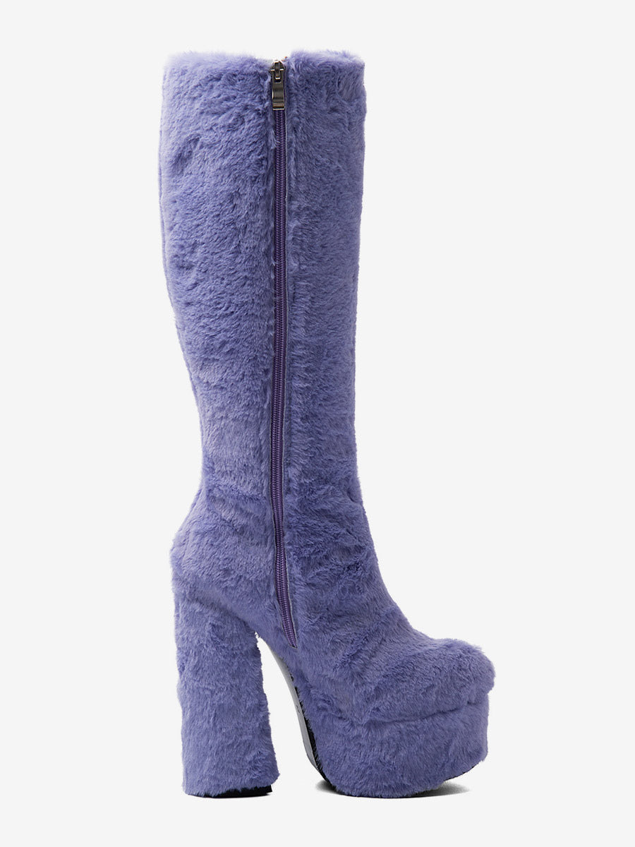 Lilac Round-Toe Platform Block Heel Knee-High Boots — view 5