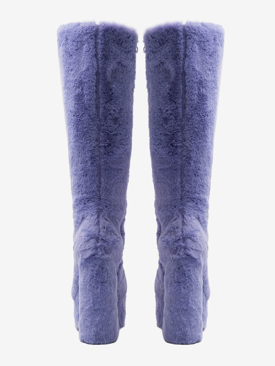 lilac round toe platform block heel knee high boots — view 7