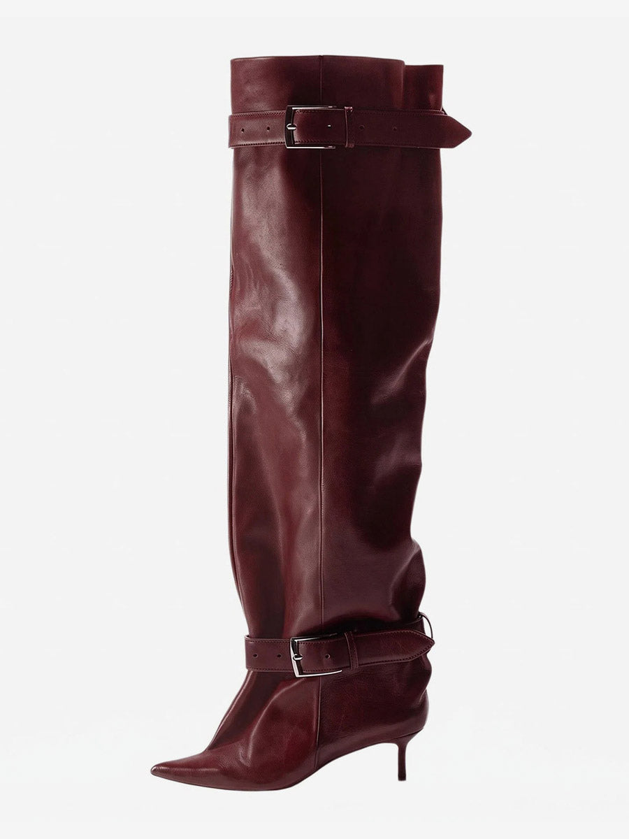 gold pointed toe buckle over the knee boots — view 12
