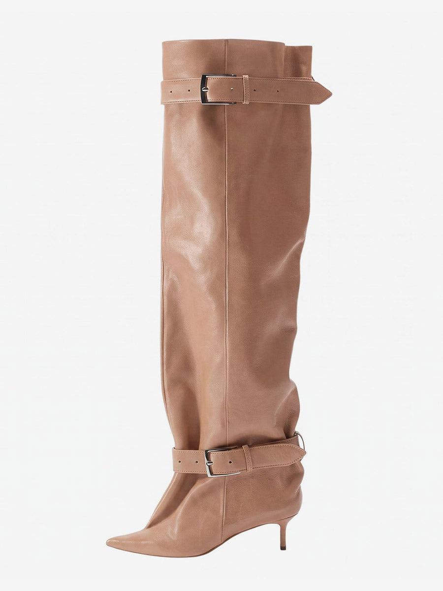 gold pointed toe buckle over the knee boots — view 5