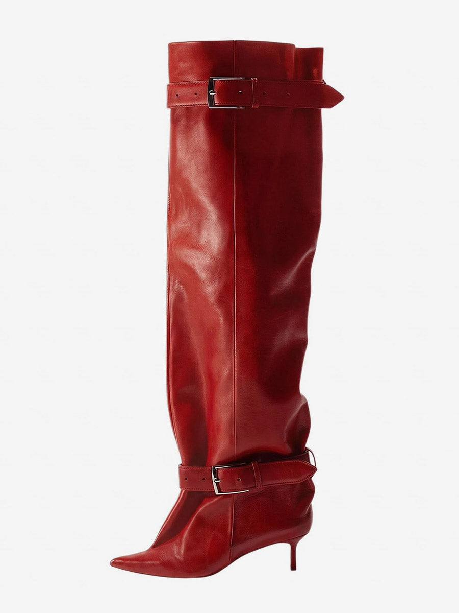 gold pointed toe buckle over the knee boots — view 9