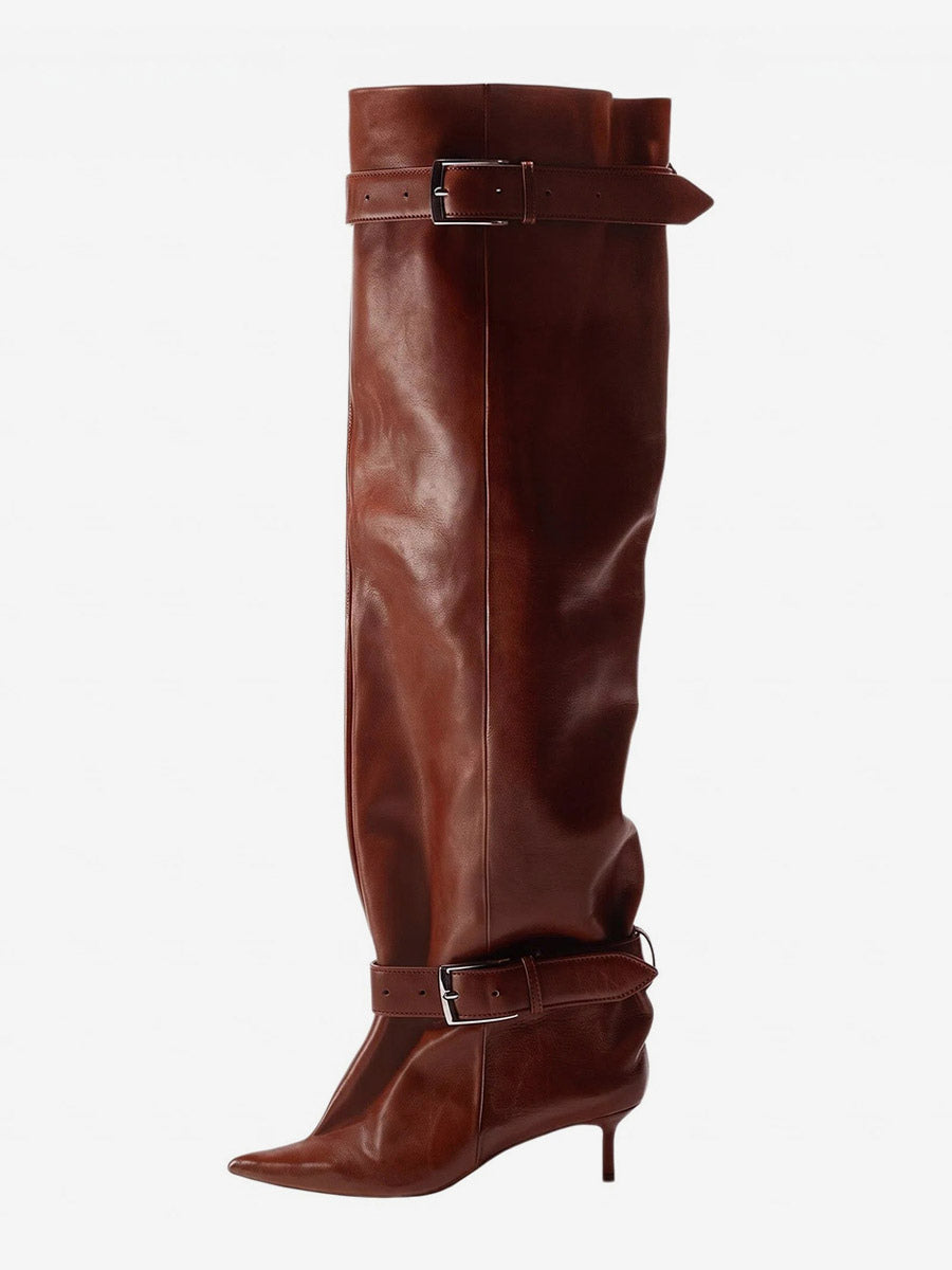 gold pointed toe buckle over the knee boots — view 4