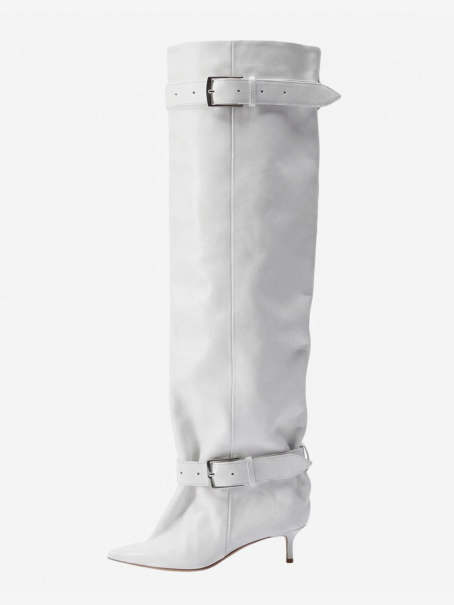 gold pointed toe buckle over the knee boots — view 7