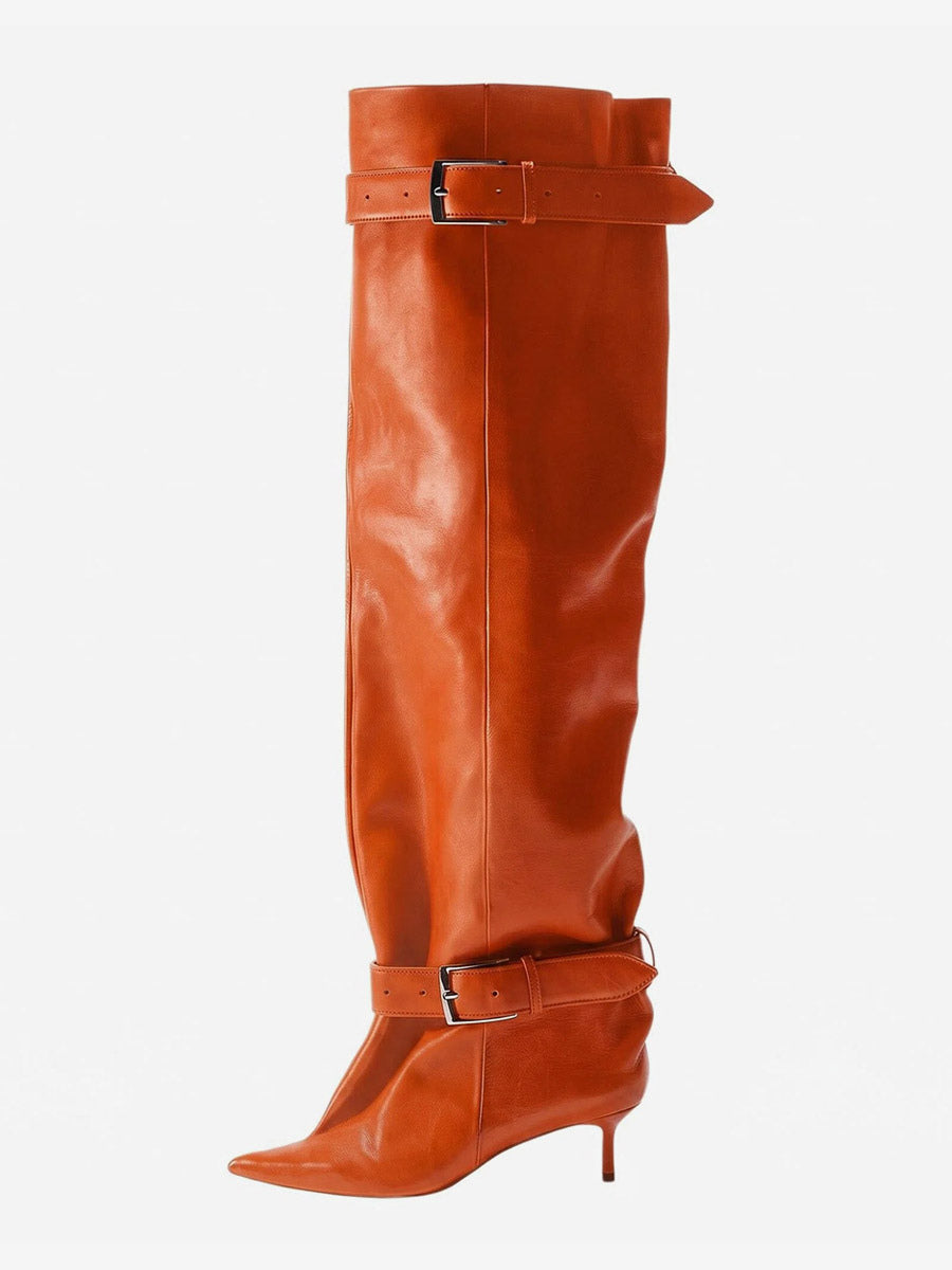 gold pointed toe buckle over the knee boots — view 8