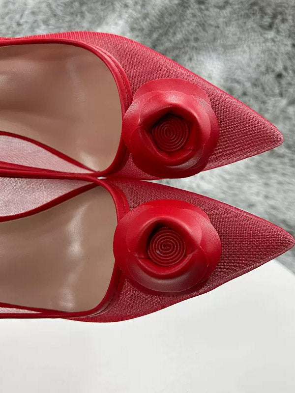 Red Pointed-Toe Sheer Court Shoes — view 6