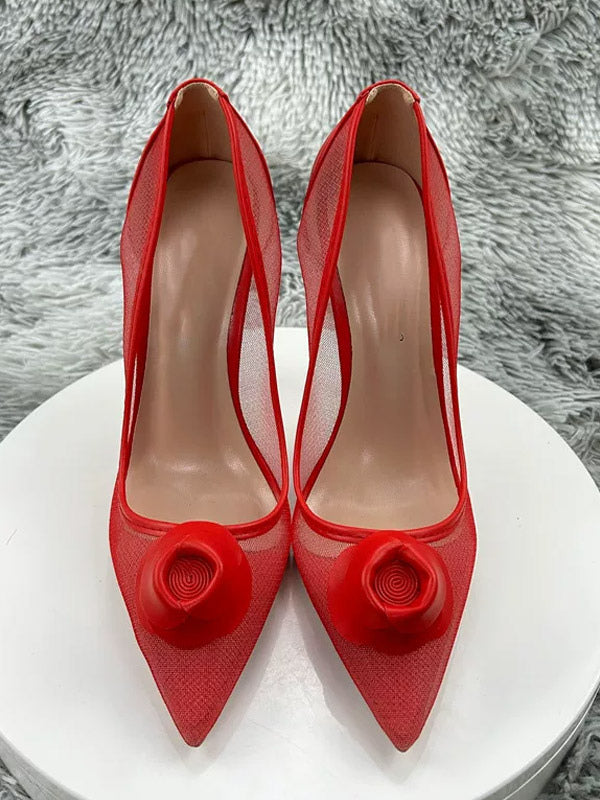 red pointed toe sheer court shoes — view 5
