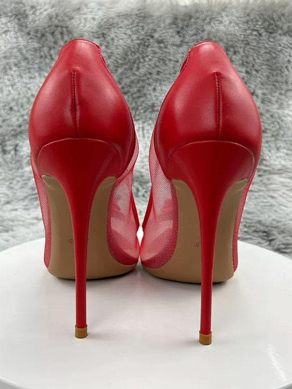 Red Pointed-Toe Sheer Court Shoes — view 4