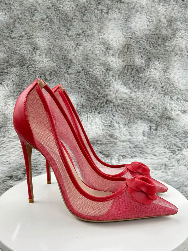 Red Pointed-Toe Sheer Court Shoes — view 3