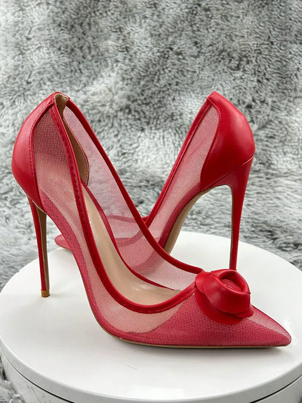 red pointed toe sheer court shoes — view 2
