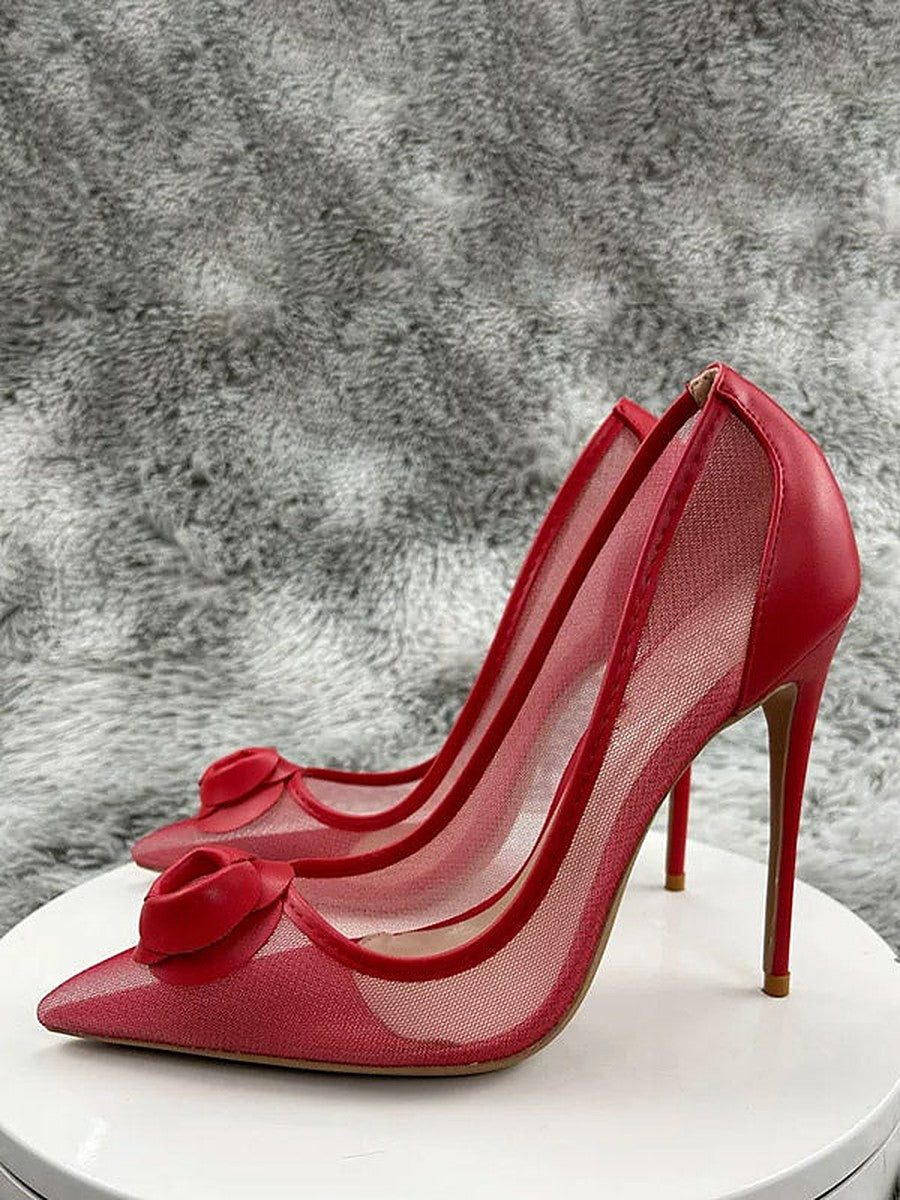 Red Pointed-Toe Sheer Court Shoes — view 1