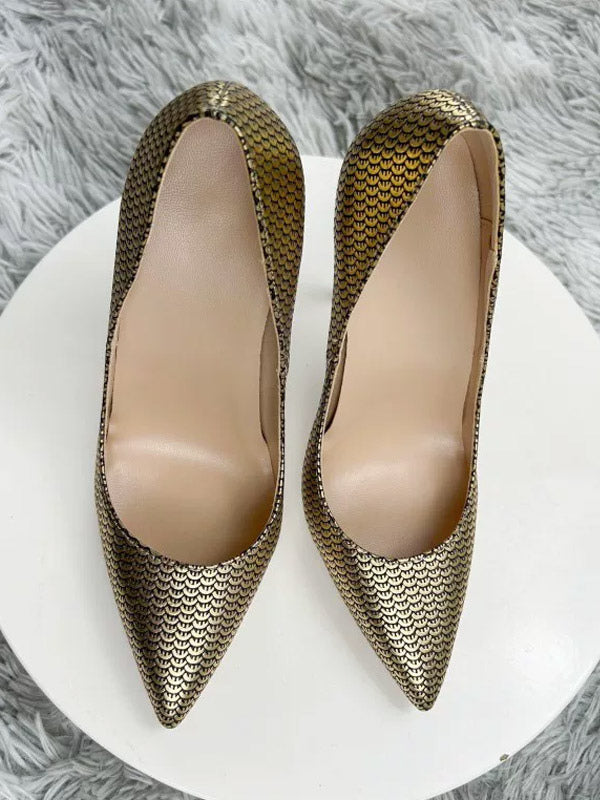 Gold Pointed-Toe Stiletto Heels — view 4