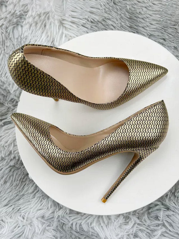 Gold Pointed-Toe Stiletto Heels — view 3