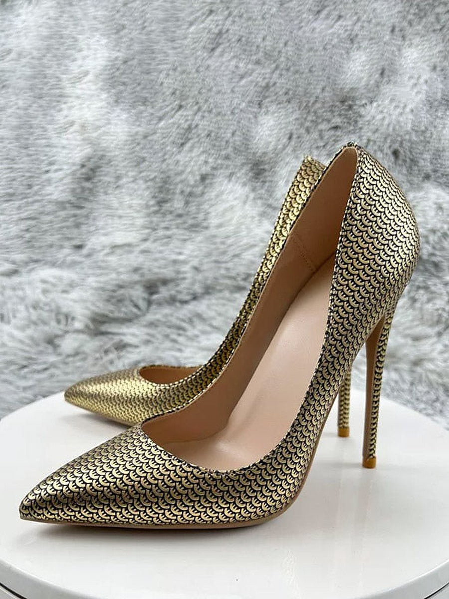 Gold Pointed-Toe Stiletto Heels — view 1