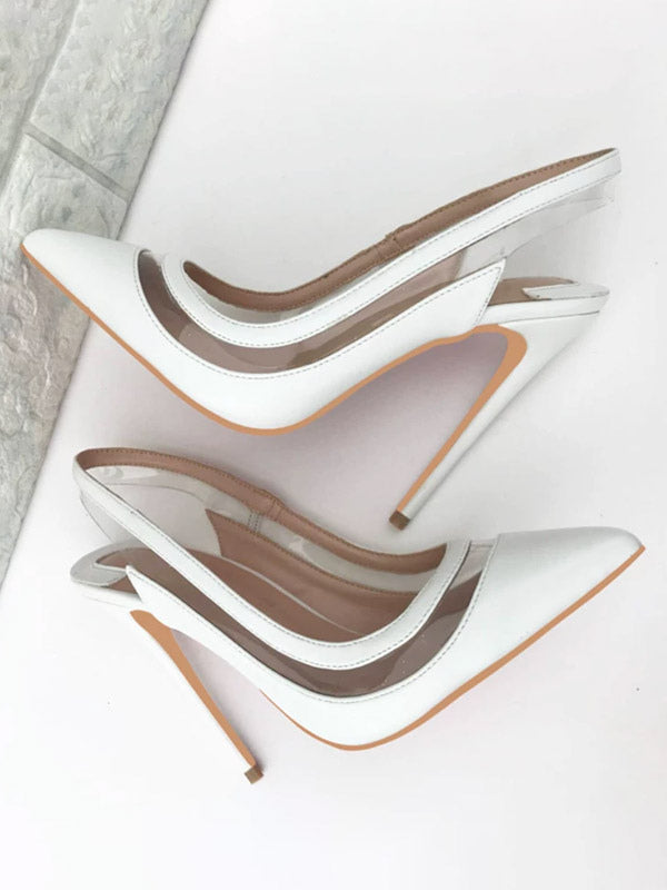 Red Pointed-Toe Sheer Contrast Panel Heels — view 4