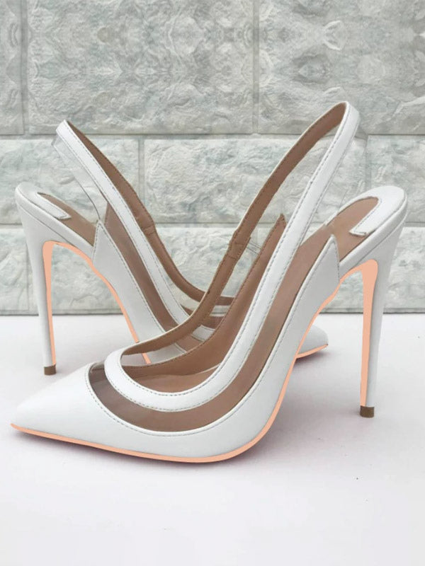 red pointed toe sheer contrast panel heels — view 3