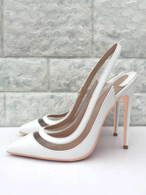 red pointed toe sheer contrast panel heels — view 2