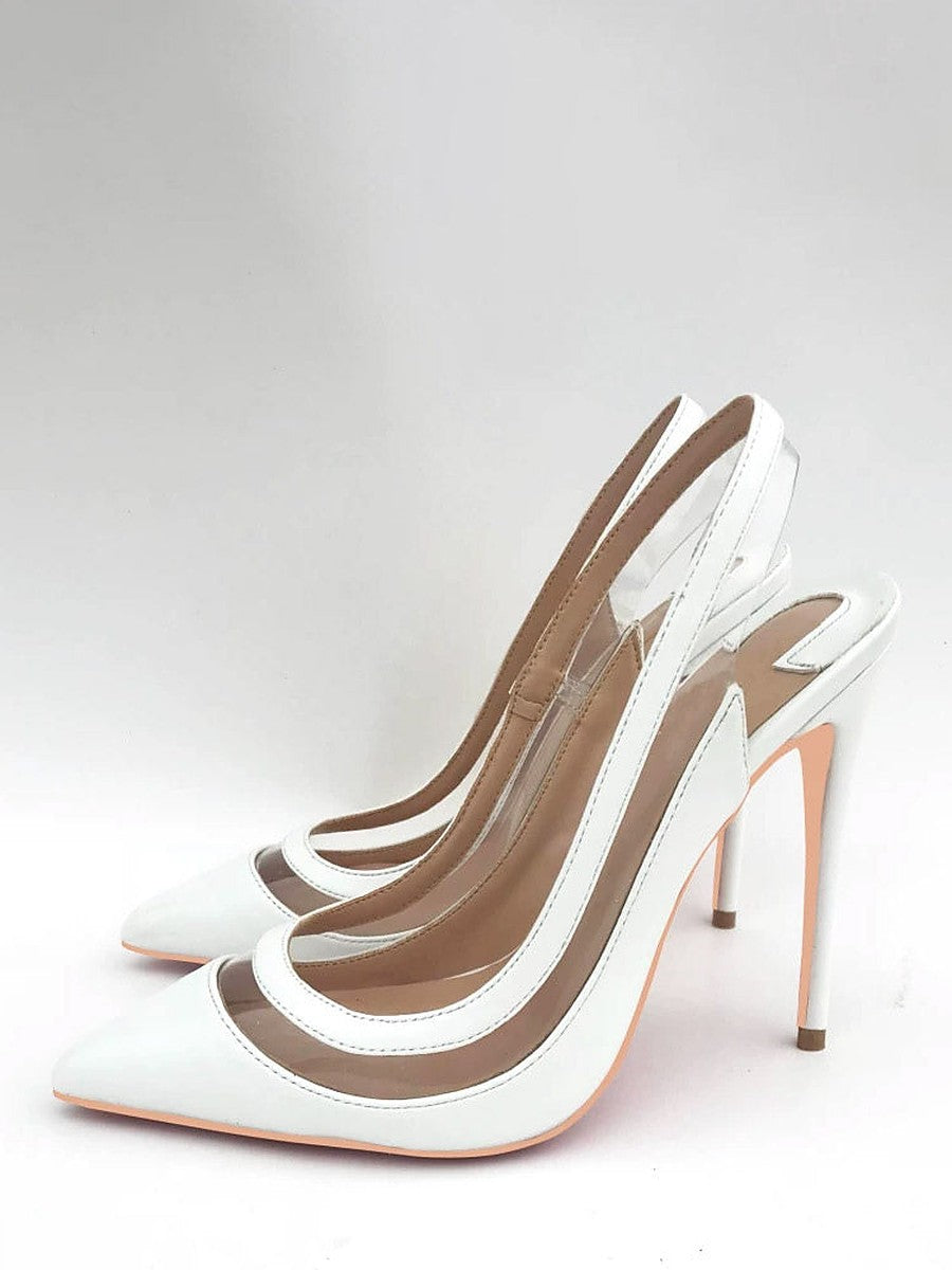 Red Pointed-Toe Sheer Contrast Panel Heels — view 1