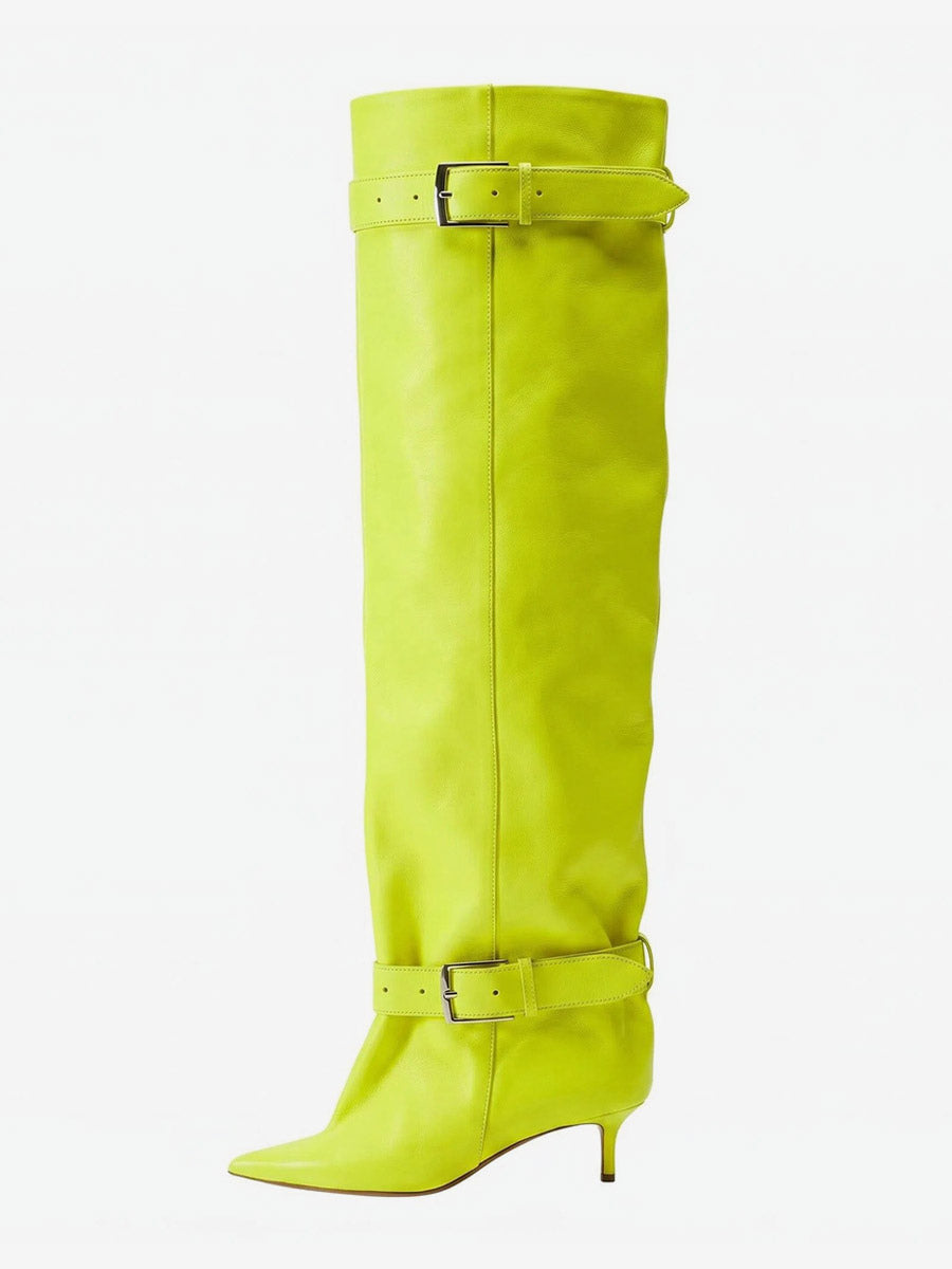 gold pointed toe buckle over the knee boots — view 6