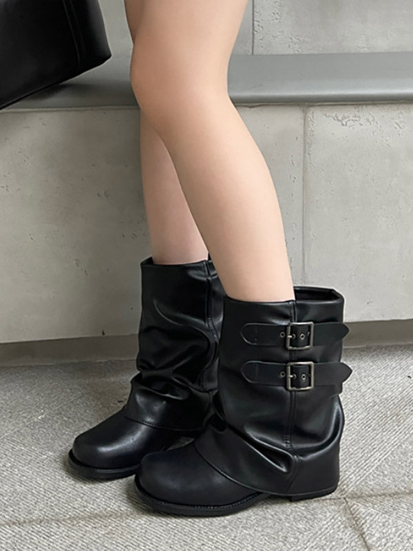 apricot round toe buckle suede effect ankle boots — view 6