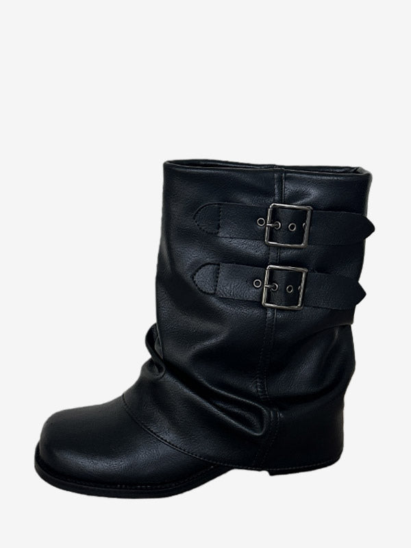 Apricot Round-Toe Buckle Suede-Effect Ankle Boots — view 4