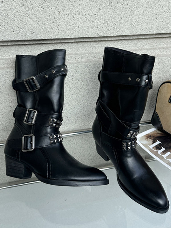 apricot pointed toe buckle beaded mid calf boots — view 7