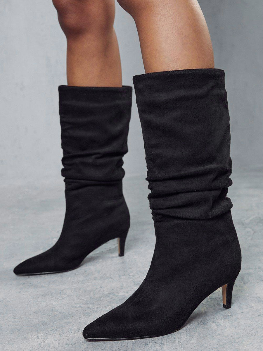 apricot kitten heel mid calf boots — view 8