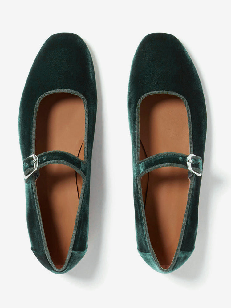 green round toe velvet ballet flats — view 6