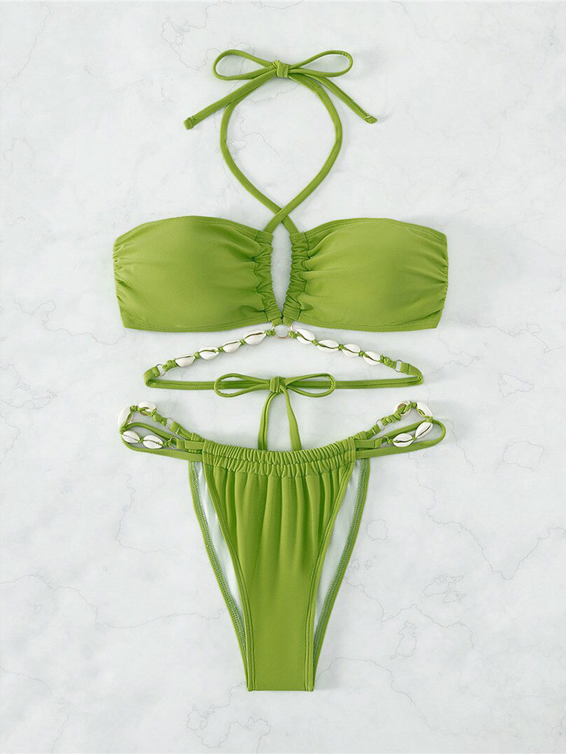 green halter neck bikini set — view 6