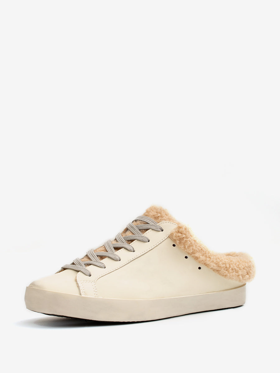 white round toe lace up shearling lined trainers — view 2