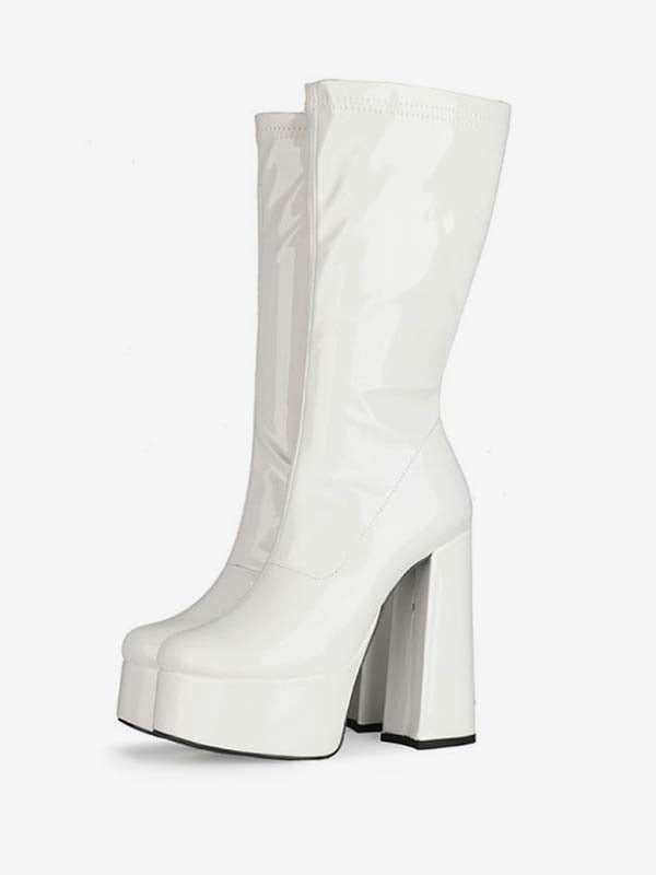 purple platform block heel boots — view 7