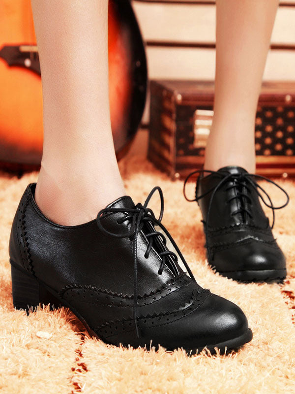 Brown Block Heel Lace-Up Heels — view 4