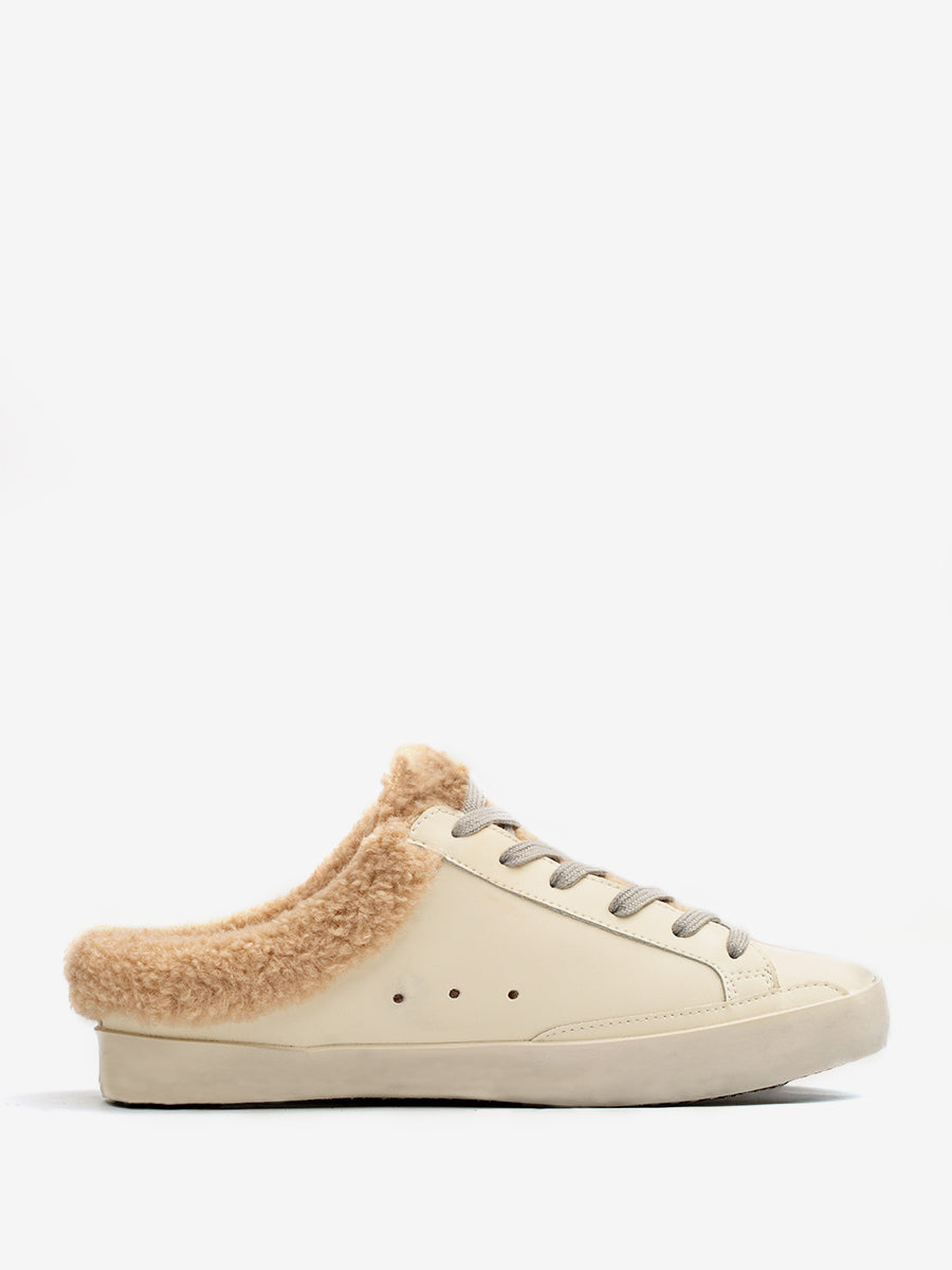 white round toe lace up shearling lined trainers — view 6